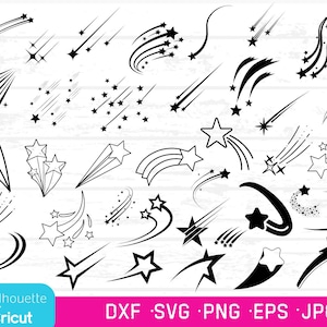 Vallende sterren gesneden bestanden, Shooting Stars vector bundel, SVG, JPG, PNG, Star-svgs, Shooting Star-illustraties, Sparkle Stars gesneden bestanden