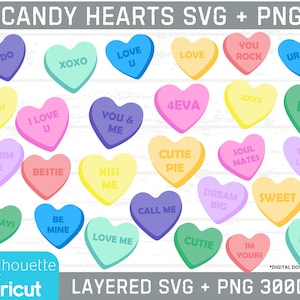Candy Hearts PNG Clipart e Layered SVG, arquivos de corte Candy Hearts, svgs de Lolly Heart, Clip Art de Lollies, Clip Art de Candy Heart, 27 arquivos de ClipArt