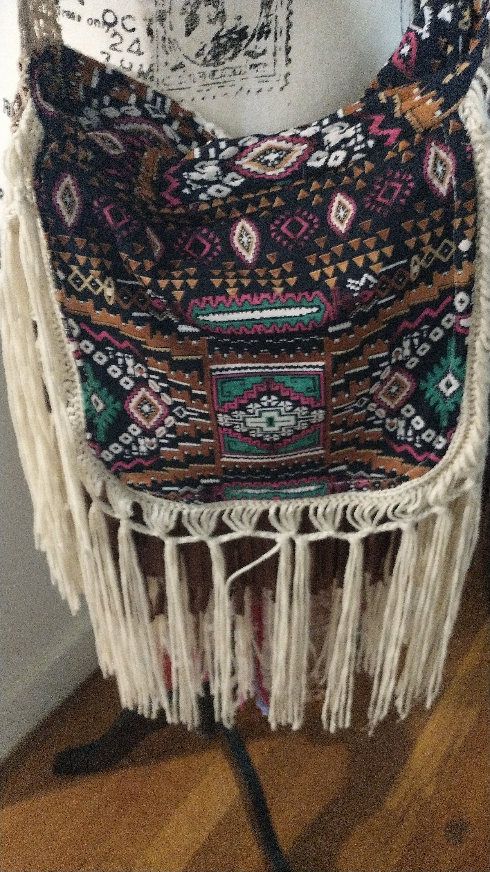 vintage embroidery cross body boho purse beaded tassel main image 0