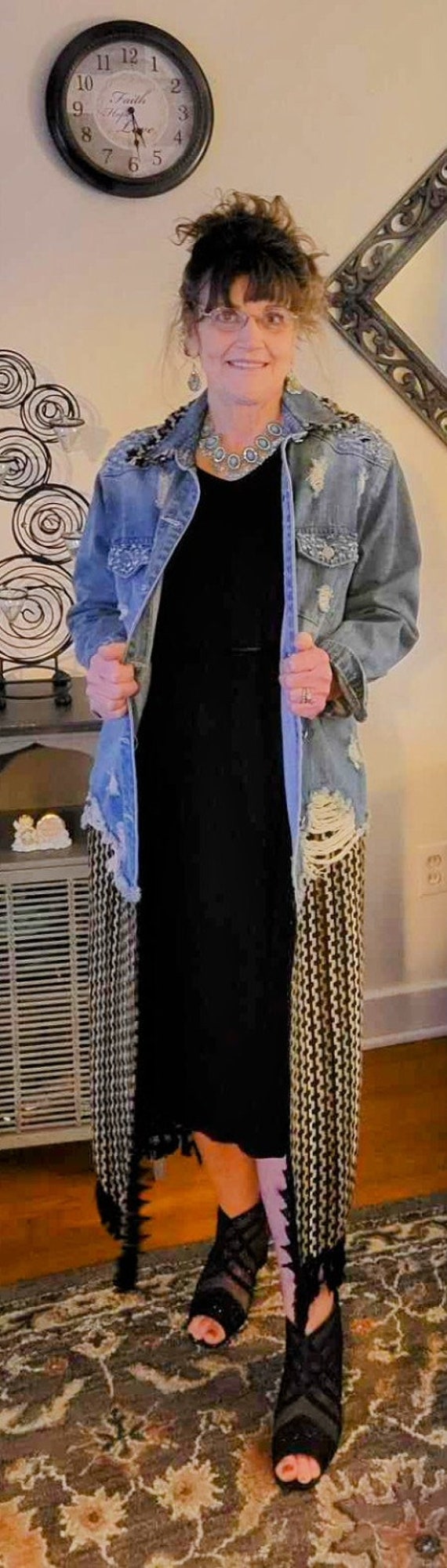 Distressed Vintage Denim Lapeled Dress