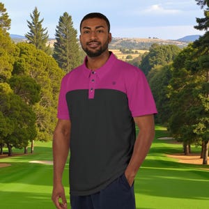 Breathable Two Tone Golf Polo Color -Flamingo Paiute Palm Springs - Lightweight Performance Shirt by Dirty Birdie Apparel