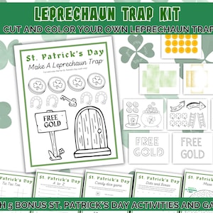 St Patricks Day DIY Leprechaun Trap Printable Kit | St Paddys Kid Craft | Cut and Color Coloring Activity | Catch a Leprechaun Cut and Paste