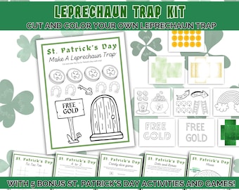 St Patricks Day Leprechaun Trap, Fun DIY Craft, Cut and Paste, Coloring Printable Catch a Leprechaun Kit, Preschool, Kindergarten, School