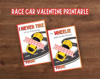 Race Toy Car Valentines for Kids, Easy Quick Kid School Valentine Card Instant Digital Download, I Never Tire Friendship Cool Boy Valentine