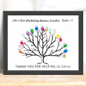 Teacher Appreciation Gift | Thumbprint Art Fingerprint Tree | Printable End of Year Gift for Retirement | Christian Classroom Gift from Kids