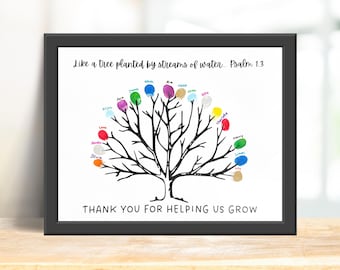 Geschenk für Lehrer | Fingerabdruck Kunst Fingerabdruck Baum | Druckbares Geschenk zum Jahresende zum Ruhestand | Christliches Klassenzimmer Geschenk von Kindern