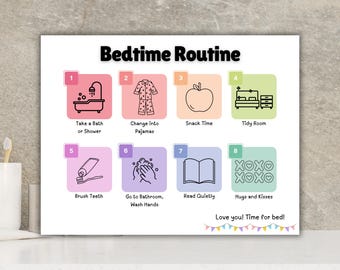 Bedtime Routine Chart Printable | Bedtime Checklist Visual Guide | Bedtime Routine Step by Step Kids Visual Chart | Toddlers Preschooler Kid