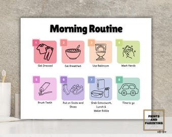 Get Ready Morning Printable | Morning Routine Checklist Visual Guide | Before School Step By Step Chart | Big Kid Tween Teen ADHD Autism AAC