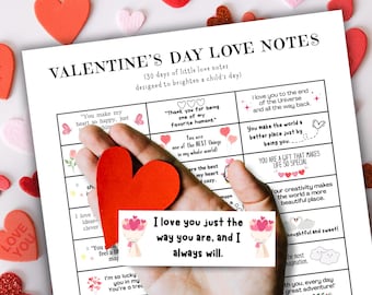 Valentine's Day Love Notes for Kids | Printable Lunchbox Cards Lunch Notes | Love Messages | DIY I Love You Notes Jar for Kids Tweens Teens