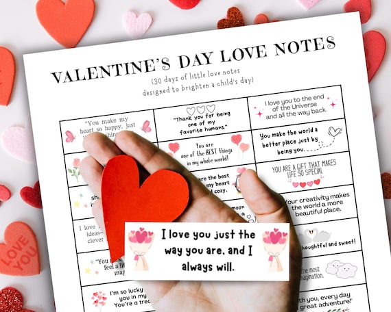 Valentine's Day Love Notes for Kids | Printable Lunchbox Cards Lunch Notes | Love Messages | DIY I Love You Notes Jar for Kids Tweens Teens