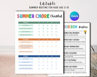 Editable Summer Checklist for Tweens, Teen Tween Responsibility Chart, Teen Visual Summer Schedule, Canva Template, ADHD Printable