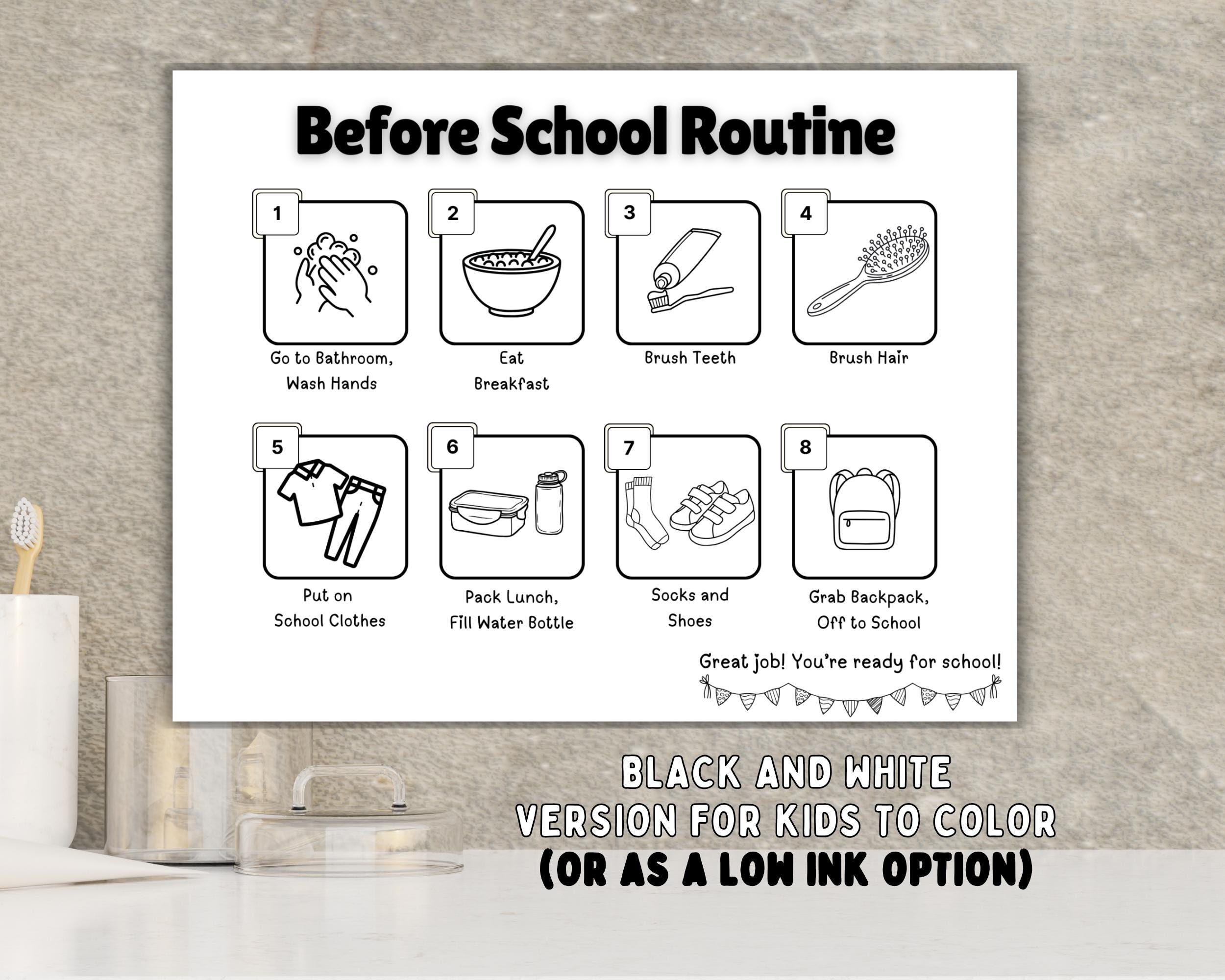 Before School Chart Printable | Get Ready for School Checklist Visual ...