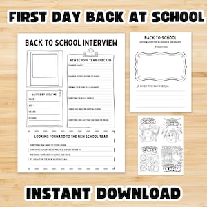 First Day Interview Back to School All about Me Printable, First Day of School All About Me First Day Keepsake, Coloring Page, Summer Memory