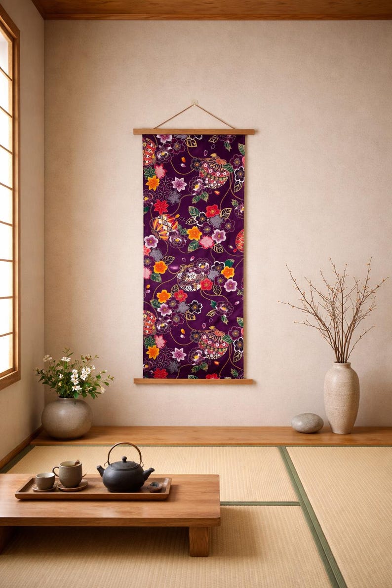 日本のタペストリー、日本の布製壁掛け、禅スタイルの壁飾り、掛け軸、日本の壁掛けアート 画像 2