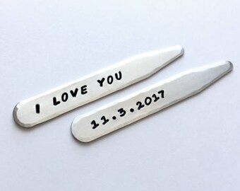 Custom Collar Stays - Steel 2.5" Collar Stays - Personalized Gift for Father's Day, Anniversary, Birthday, Graduation, Wedding and Groomsmen