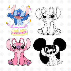 Happy Birthday Stitch PNG, Birthday Stitch SVG Stitch SVG ears svg png clipart cut file silhouette Angel svg Stitch svg Stitch Couple Svg