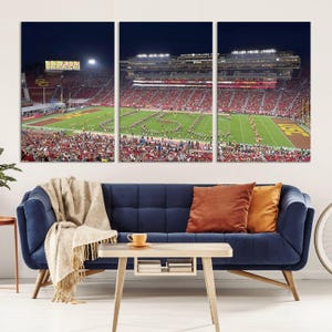 Los Angeles Memorial Coliseum Canvas Wall Art - Sunset Football Game View, California Stadium Perfect for Sports Fans, Ready to Hang Decor