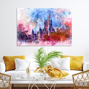 Disney Castle Wall Art Canvas Print, Framed Cinderella Palace Art Picture Print, Fantasy Kingdom Perfect Whimsical Fairytale Decor Artwork