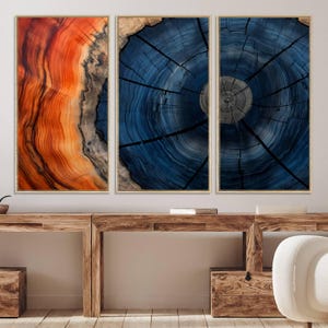 Impressão de arte de parede emoldurada com anel de árvore abstrata, impressão em tela com textura de grão de madeira natural, casa de fazenda rústica com toco de árvore, decoração de casa de madeira em cabana de madeira