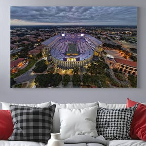 Baton Rouge Tiger Stadium Canvas Wall Art - Panoramic Evening View, Louisiana Stadium Print, Perfect for Sports Fans, Ready to Hang Decor
