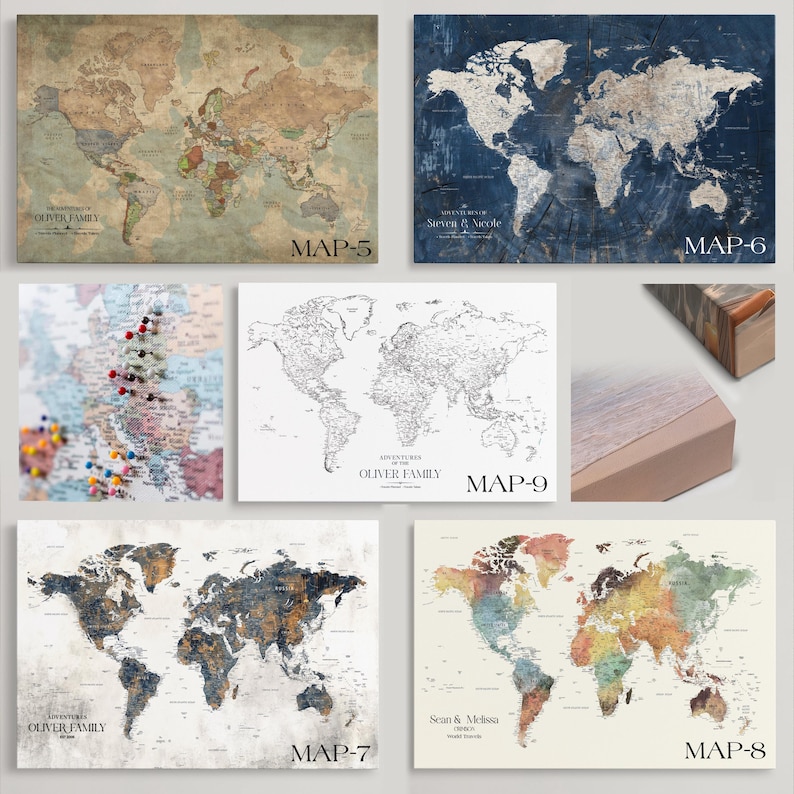 Personalized Push Pin World Travel Map – Framed Canvas Wall Art to ...