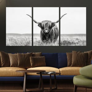 Longhorn Wall Art Canvas Print | Farmhouse Longhorn Wall Decor | Texas Longhorn Art | Country Wall Art Decor | Framed Wall Art print set