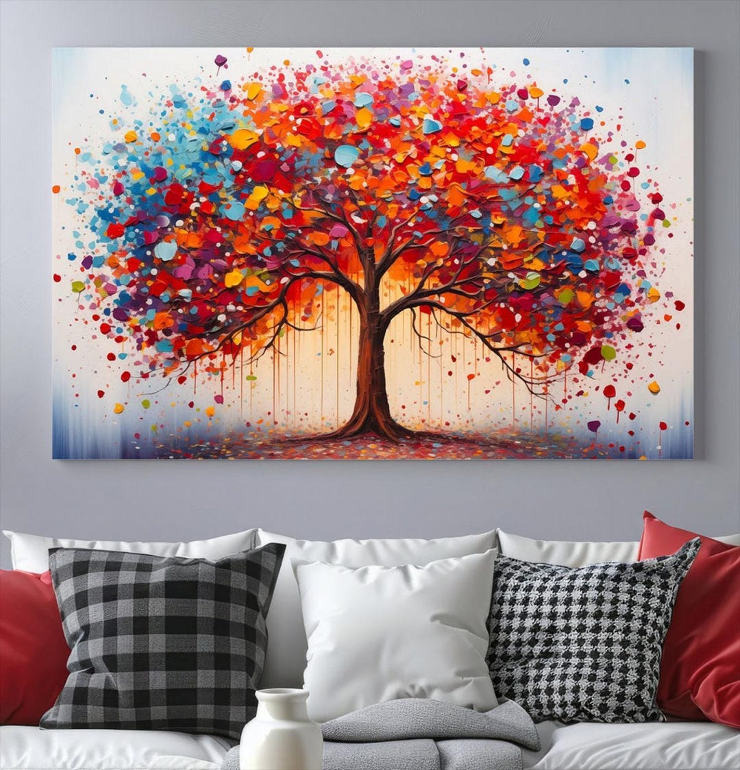 Colorful Tree of Life Wall Art, Oil Painting, Modern Tree Canvas Print, Abstract Wall Art Tree ...