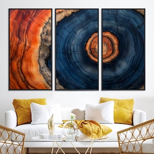 Impressão de arte de parede emoldurada com anel de árvore abstrata, impressão em tela com textura de grão de madeira natural, casa de fazenda rústica com toco de árvore, decoração de casa de madeira em cabana de madeira