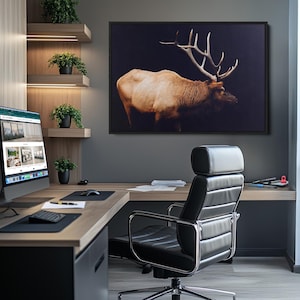 Rustic Deer Wall Art Canvas Print, Framed Rustic Wildlife Art Picture Print, Elk Photography Perfect Rustic Lodge Decor Artwork