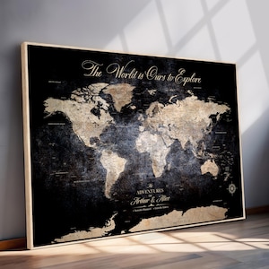 Customized World Map, World Map Wall Print, Personalized Push Pin World Map Prints, Framed Custom Travel World Map, Personalize Map for Gift