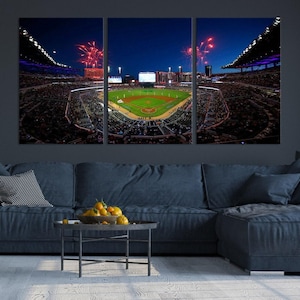 Baseball Night at Truist Park Wall Art Canvas Print - Large Atlanta Braves Art Print Framed Wall Decor