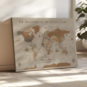 Custom Push Pin World Map Wall Canvas Print – Personalized Travel Tracker with Pins – Framed Large Multi-Size Canvas for Home Office Decor