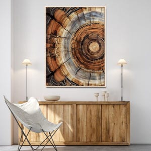 Tree Rings Wall Art Canvas Print, Framed Wood Texture Art Picture Print, Rustic Pattern Perfect Rustic Organic Decor Art for Farmhouse Wall