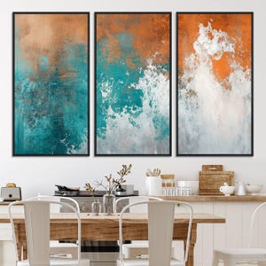 Vintage Abstract Print - Retro Vintage Abstract Canvas for Modern Decor - Bold Teal and Orange Canvas Wall Art, Ideal for Living Room Walls