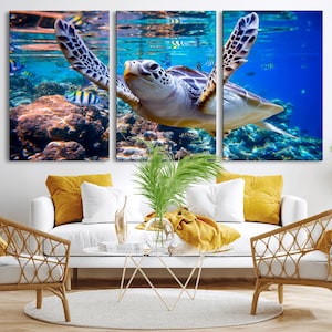 Sea Turtle Canvas Print: Underwater Ocean Wildlife Art, Framed Options