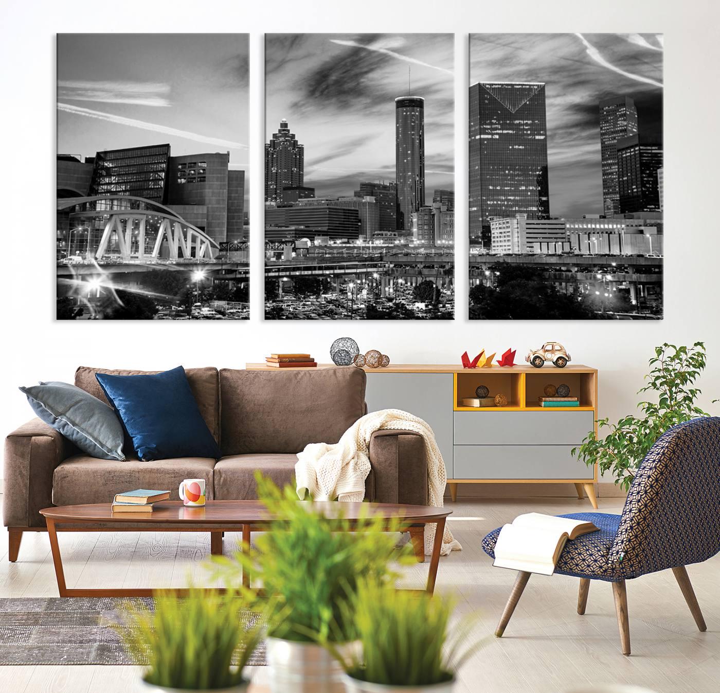 Atlanta City Night Skyline Canvas Wall Art