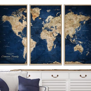 Personalized Push Pin World Map Print, Personalized Travel Maps, Detailed Travel World Map Canvas, Framed Canvas Wall Art,Personalized Gifts