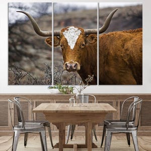Texas Cow Longhorn Wall Art Print, Cattle Bighorn Wall Art Print for Western and Farmhouse Home Decor