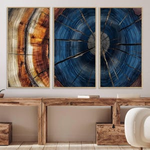 Impressão de arte de parede emoldurada com anel de árvore abstrata, impressão em tela com textura de madeira rústica natural, toco de árvore de madeira, decoração de casa de madeira em cabana de madeira