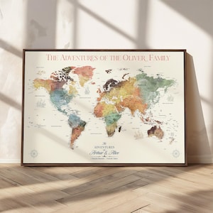 Framed Custom World Map Canvas Print, Personalized World Map Wall Art, World Map Poster, Push Pin World Map, Large World Map, Custom Gift