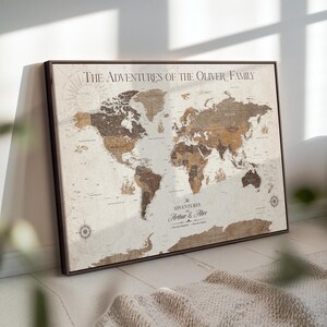 Personalized Push Pin World Map, Framed Canvas Wall Art to Customize Your Travels, Mark Countries Visited, Create Your Own Adventure Display