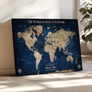 Personalized Push Pin World Map Print, Custom Framed Canvas Wall Art Push Pin World Map Canvas Print, Custom Framed Wall Art for Travelers
