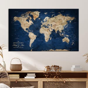 Framed Personalized World Map, Push Pin World Map, Large World Map, Detailed World Map, Travel Gift, Living Room Decor, School Wall Art