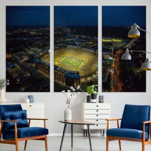 Michigan Football Stadium Wall Art Canvas Print Ready to hang, Game Room Wall Art and Decoration Print, Framed Football Stadium Wall Art Set