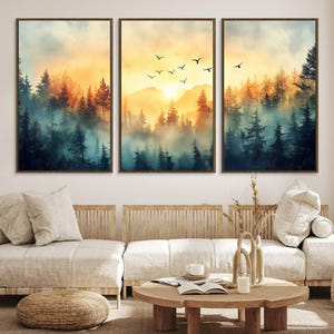 Abstract Forest Wall Art - Serene Nature Canvas Print with Misty Forest Design for Modern Home or Office Decor