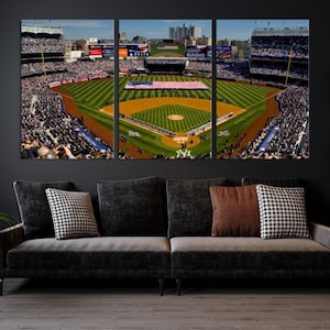 Yankee Stadium Art Print | Extra Large New York Yankees Wall Art Framed Set of 3 Printed on Cotton Canvas