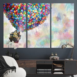 Up Pixar Wall Art, Pixar Canvas Print, Kids Room Decor, Disney Gift, Colorful Balloons Canvas Cartoon Movie Nursery Decor, Up Movie Wall Art