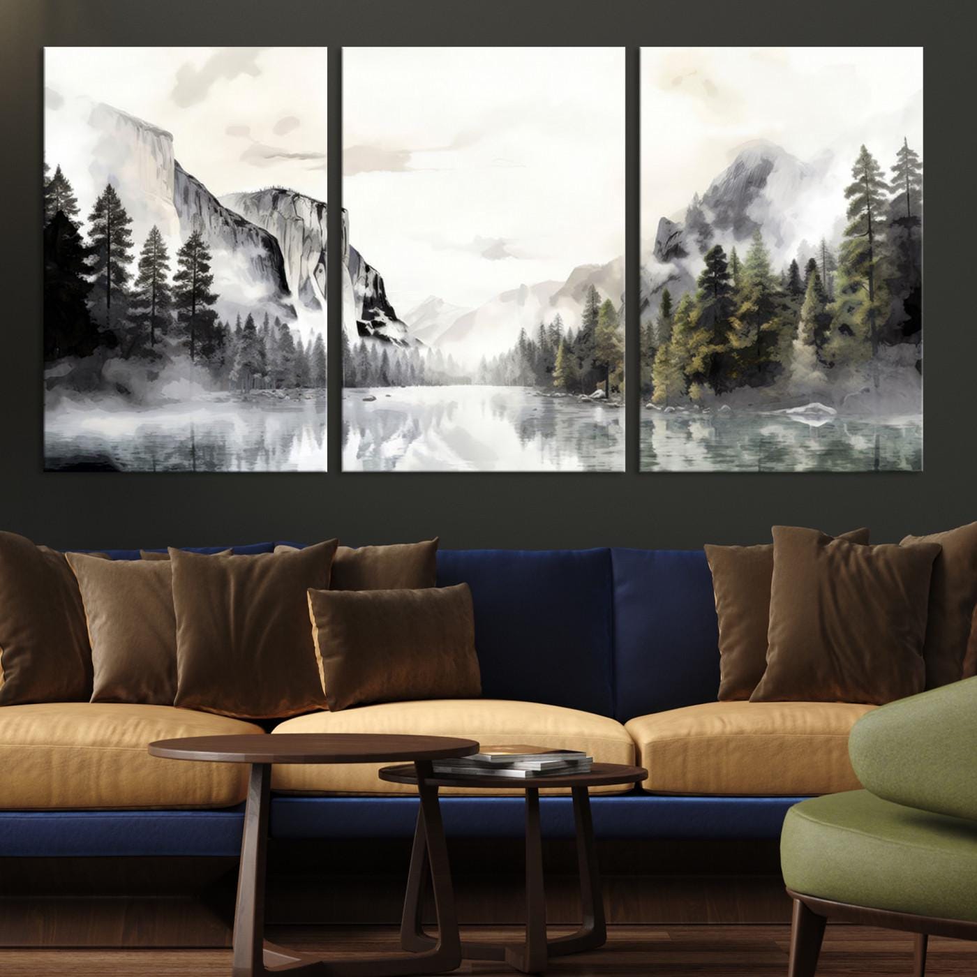 Yosemite National Park Leinwanddruck Nebligen Waldlandschaft Berg Wandkunst Natur Wandkunst Multi-Panel-fertig, Wandkunst Leinwanddruck