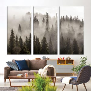 Foggy Forest Wall Art Canvas Print | Nature Wall Art | Landscape Print for Living Room Decor | Farmhouse Decor Art Misty Forest Canvas Print
