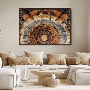 Tree Rings Wall Art Canvas Print, Framed Rustic Wood Texture Art Picture Print, Wood Trunk Perfect Rustic Organic Decor Artwork